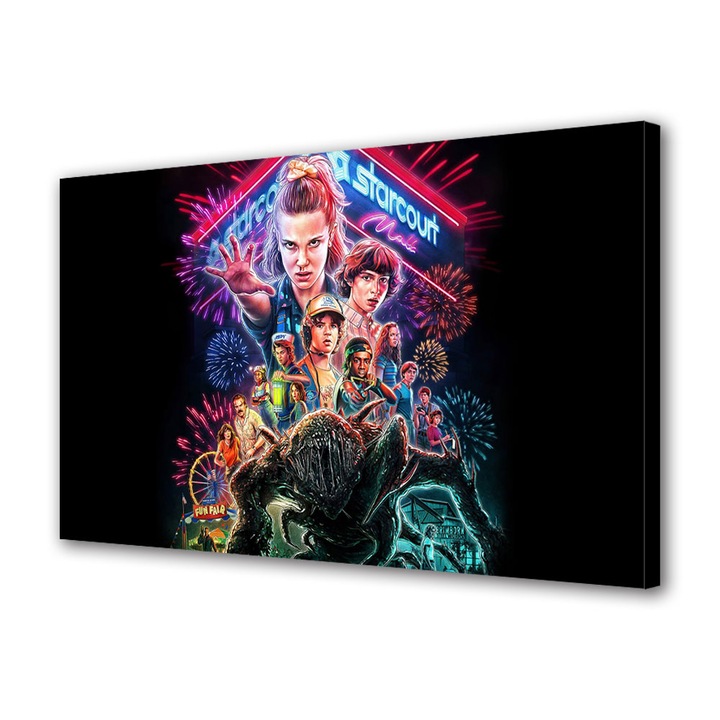 Tablou Canvas Led cu Intrerupator, Luminos in Intuneric, Premium, Art Star, Stranger Things animatie , Animatii, Panza pe cadru de lemn, Decoratiuni Moderne pentru Casa, 40 x 60 cm