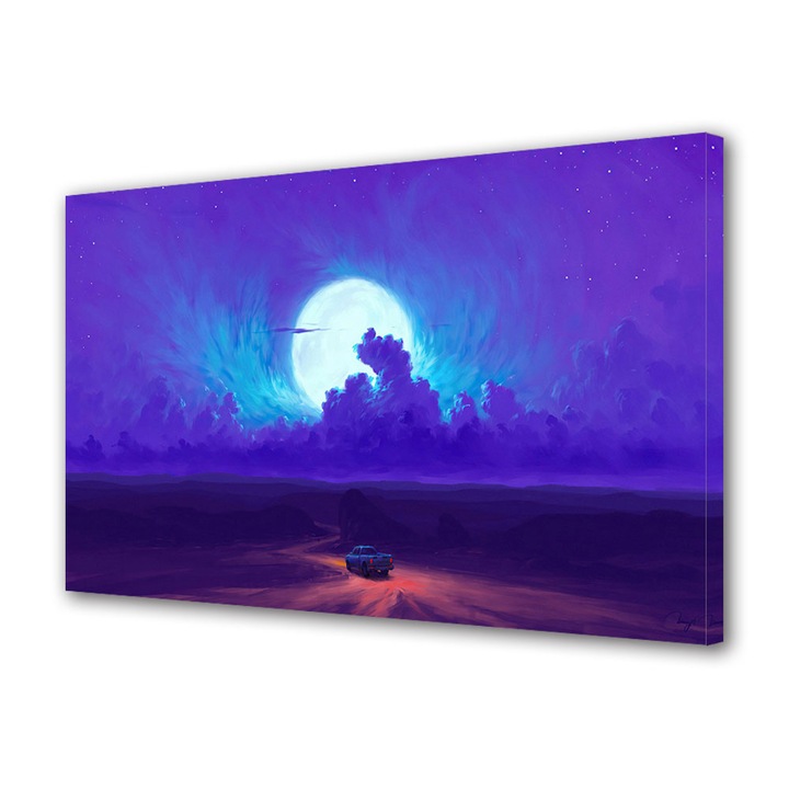 Tablou Canvas Premium, Art Star, Masina pe un drum ce nu duce nicaieri, Animatii, Panza pe cadru de lemn, Decoratiuni Moderne pentru Casa, 20 x 30 cm