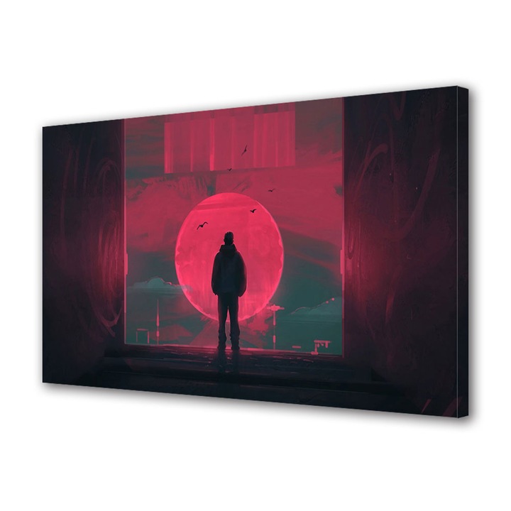 Tablou Canvas Led cu Intrerupator, Luminos in Intuneric, Premium, Art Star, Privind apusul, Animatii, Panza pe cadru de lemn, Decoratiuni Moderne pentru Casa, 30 x 45 cm