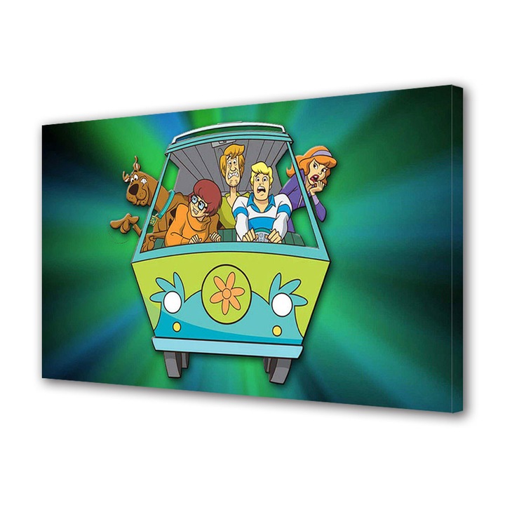 Tablou Canvas Led cu Intrerupator, Luminos in Intuneric, Premium, Art Star, Scooby Doo in masina misterelor, Animatii, Panza pe cadru de lemn, Decoratiuni Moderne pentru Casa, 30 x 45 cm