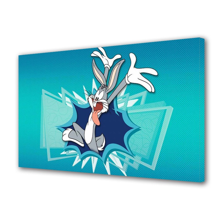 Tablou Canvas Led cu Intrerupator, Luminos in Intuneric, Premium, Art Star, Looney Tunes Bugs Bunny fundal tucoaz, Animatii, Panza pe cadru de lemn, Decoratiuni Moderne pentru Casa, 30 x 45 cm