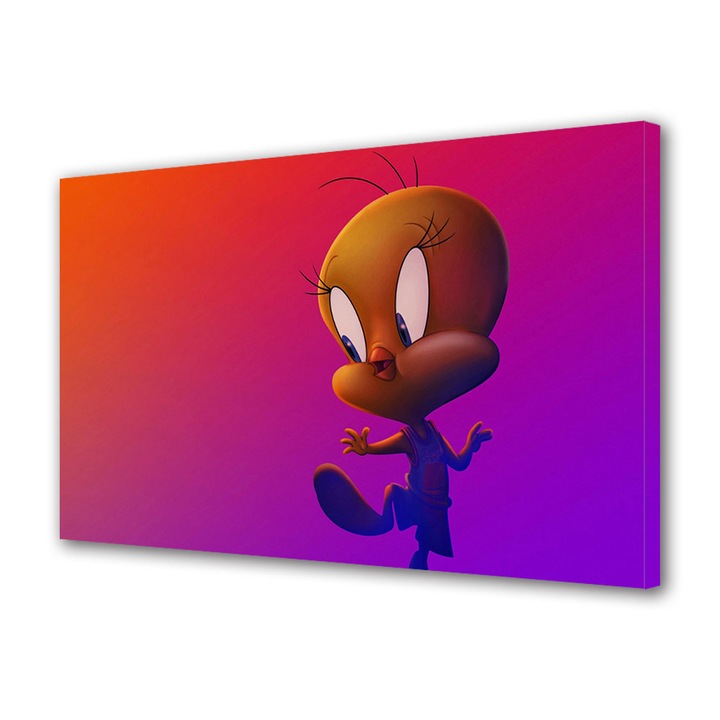 Tablou Canvas Led cu Intrerupator, Luminos in Intuneric, Premium, Art Star, Tweety Bird Space Jam 2 , Animatii, Panza pe cadru de lemn, Decoratiuni Moderne pentru Casa, 30 x 45 cm