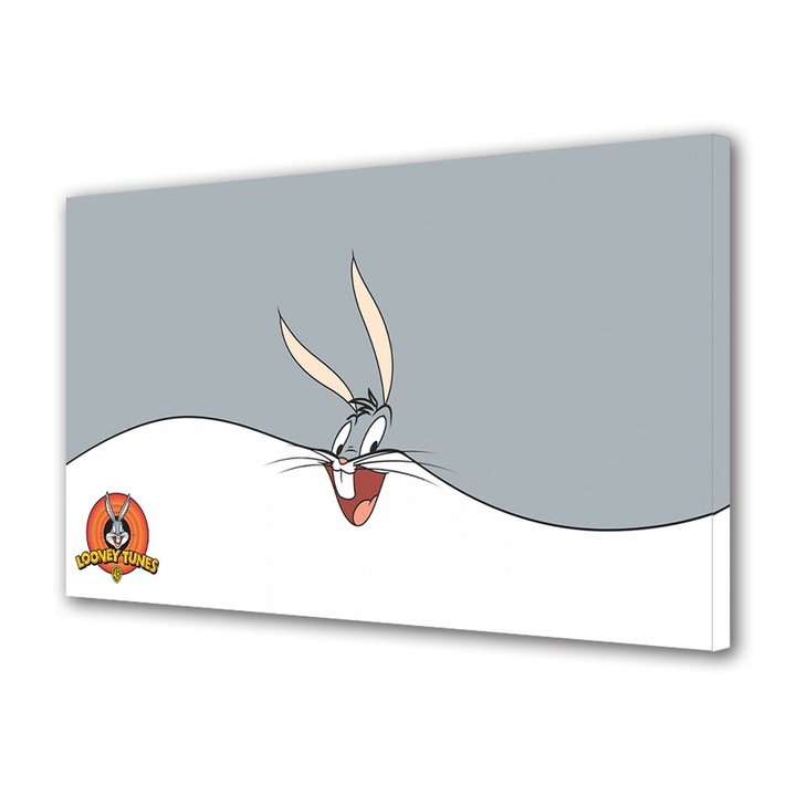 Tablou Canvas Led cu Intrerupator, Luminos in Intuneric, Premium, Art Star, Looney Tunes Bugs Bunny pe tot fundal, Animatii, Panza pe cadru de lemn, Decoratiuni Moderne pentru Casa, 40 x 60 cm