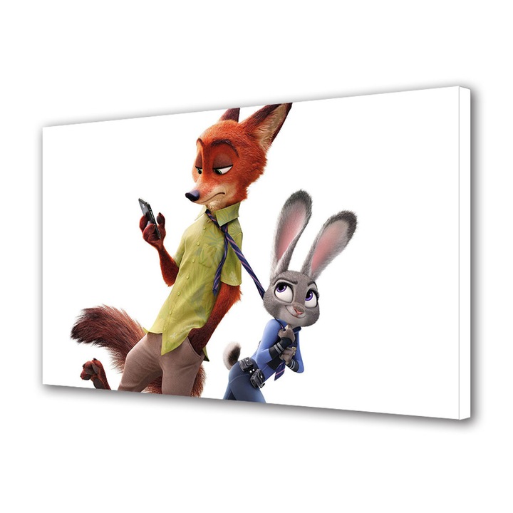 Tablou Canvas Premium, Art Star, Zootopia Judy si Nick care il trage de cravata, Animatii, Panza pe cadru de lemn, Decoratiuni Moderne pentru Casa, 40 x 60 cm