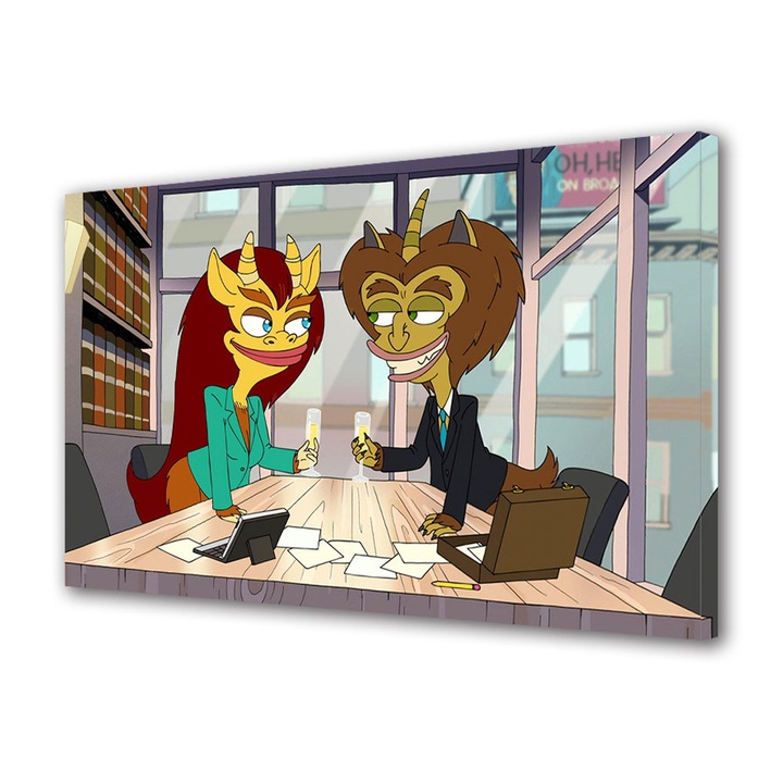 Tablou Canvas Led cu Intrerupator, Luminos in Intuneric, Premium, Art Star, Big Mouth Connie si Maury afaceri, Animatii, Panza pe cadru de lemn, Decoratiuni Moderne pentru Casa, 30 x 45 cm