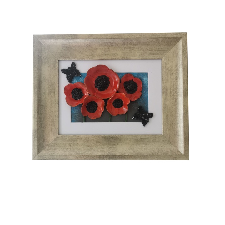 Tablou Maci rosii din lut polimeric 25x50cm