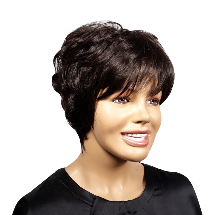 Peruca dama, fibra sintetica, cu aspect natural, saten ciocolatiu 4