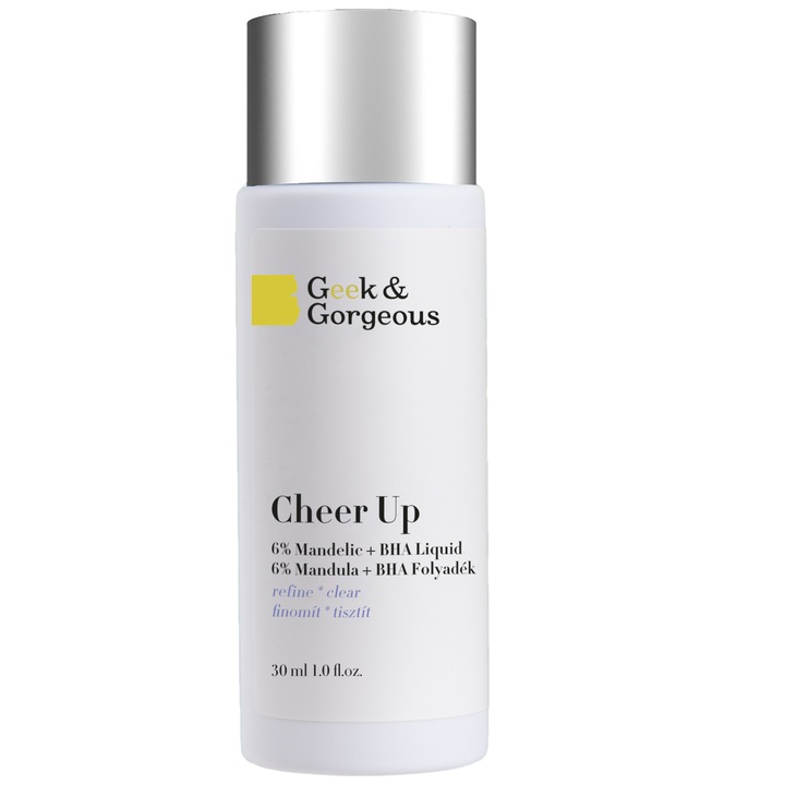Ексфолиращ лосион с манделова и салицилова киселина Geek&Gorgeous Cheer Up за склонна към акне кожа, 30 мл