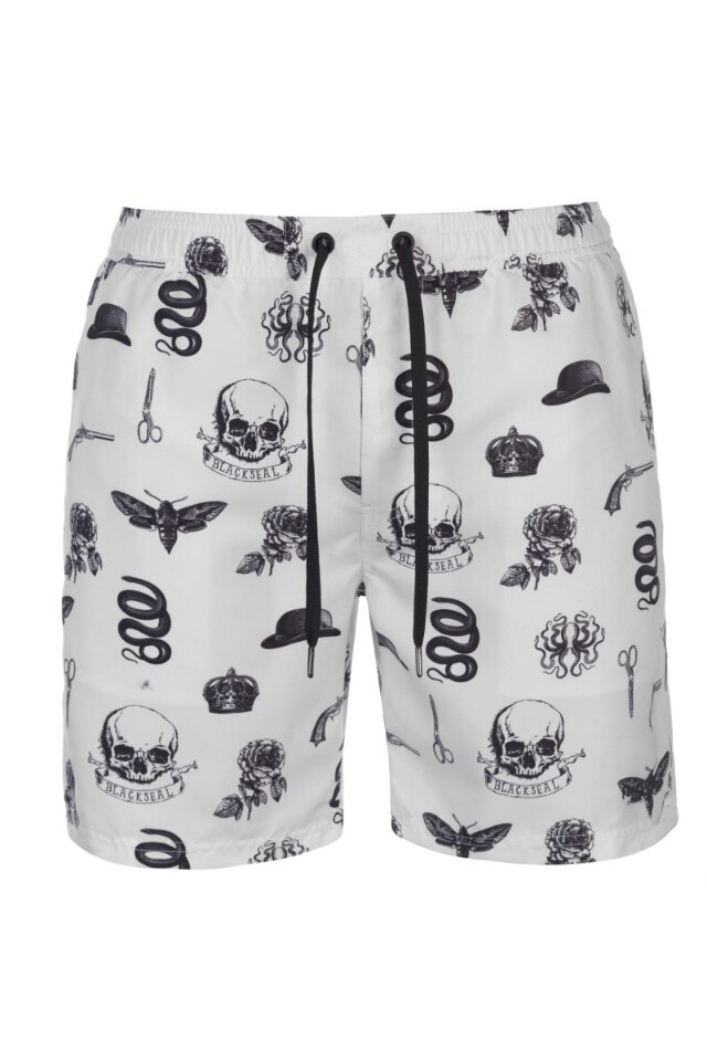 Firetrap, Pantaloni scurti plaja AOP, 2XL, Negru/Alb