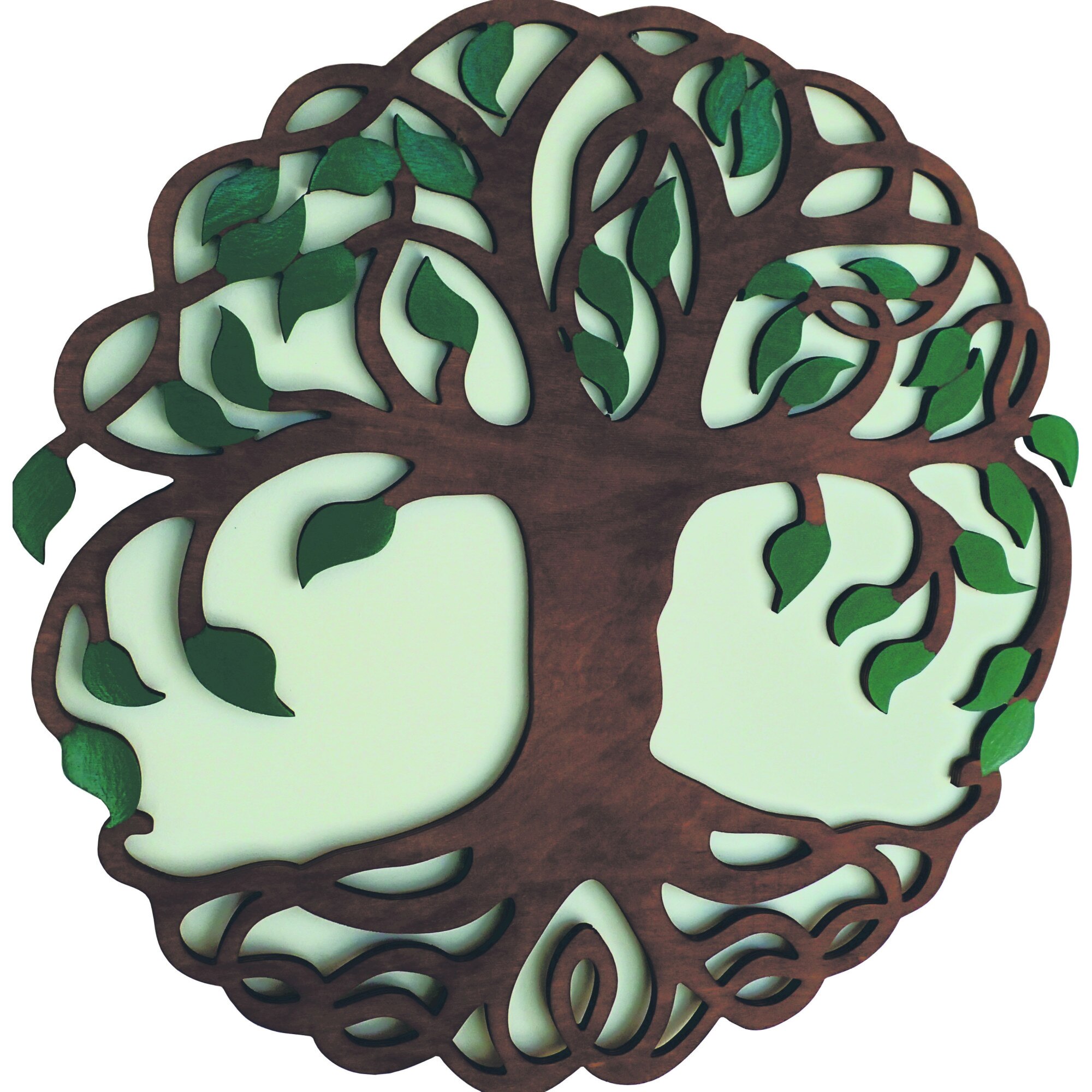 Decoratiune de perete, Copacul Vietii cu frunze verzi, diametru 60 cm