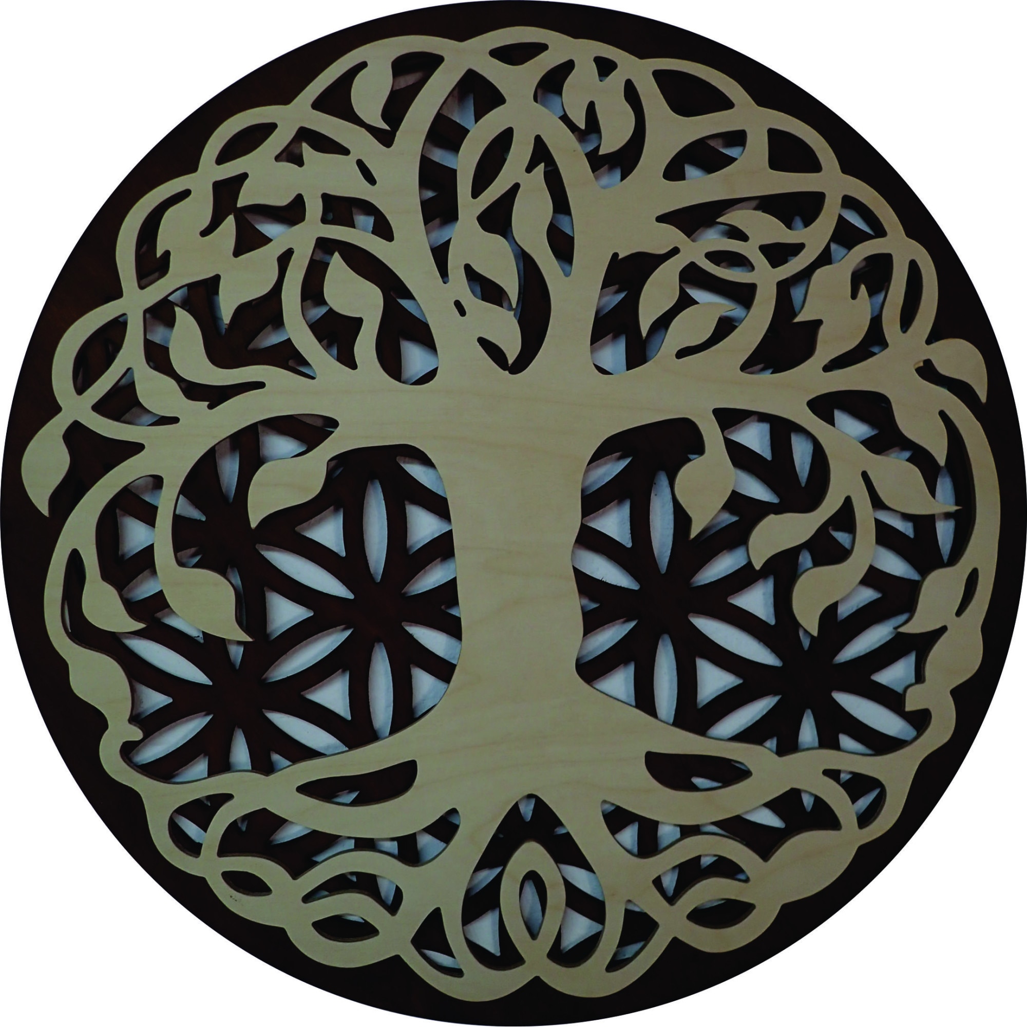 Decoratiune de perete Copacul Vietii cu Floarea Vietii, diametru 60 cm