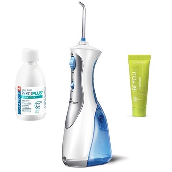 Set Irigator Dus bucal portabil Waterpik WP 450 cu 1 apa de gura Curaprox Perio+ de 100ml si 1 pasta de dinti Curaprox Be You Explorer verde de 10ml Set Irigator Dus bucal portabil Waterpik WP 450 cu 1 apa de gura Curaprox Perio+ de 100ml si 1 pasta de dinti Curaprox Be You Explorer verde de 10ml