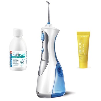 Set Irigator Dus bucal portabil Waterpik WP 450 cu 1 apa de gura Curaprox Perio+ de 100ml si 1 pasta de dinti Curaprox Be You Rising Star galbena de 10ml Set Irigator Dus bucal portabil Waterpik WP 450 cu 1 apa de gura Curaprox Perio+ de 100ml si 1 pasta de dinti Curaprox Be You Rising Star galbena de 10ml
