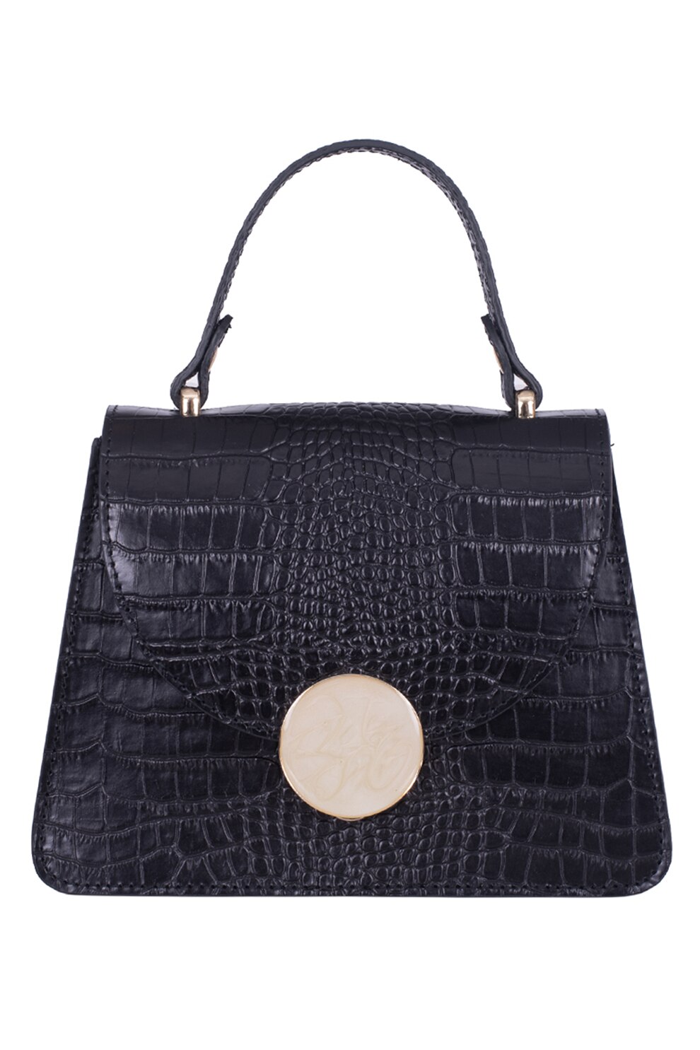 Zevo, Geanta crossbody de piele cu model piele de reptila Lavinia, Negru/Auriu