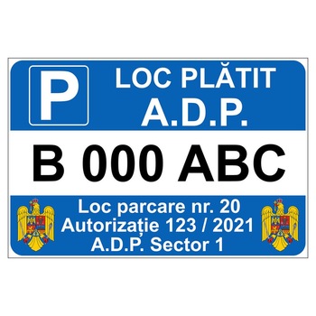 Placuta parcare, loc platit A.D.P., numar auto, Sigtra, 200x300 mm, PVC, 1 mm Placuta parcare, loc platit A.D.P., numar auto, Sigtra, 200x300 mm, PVC, 1 mm