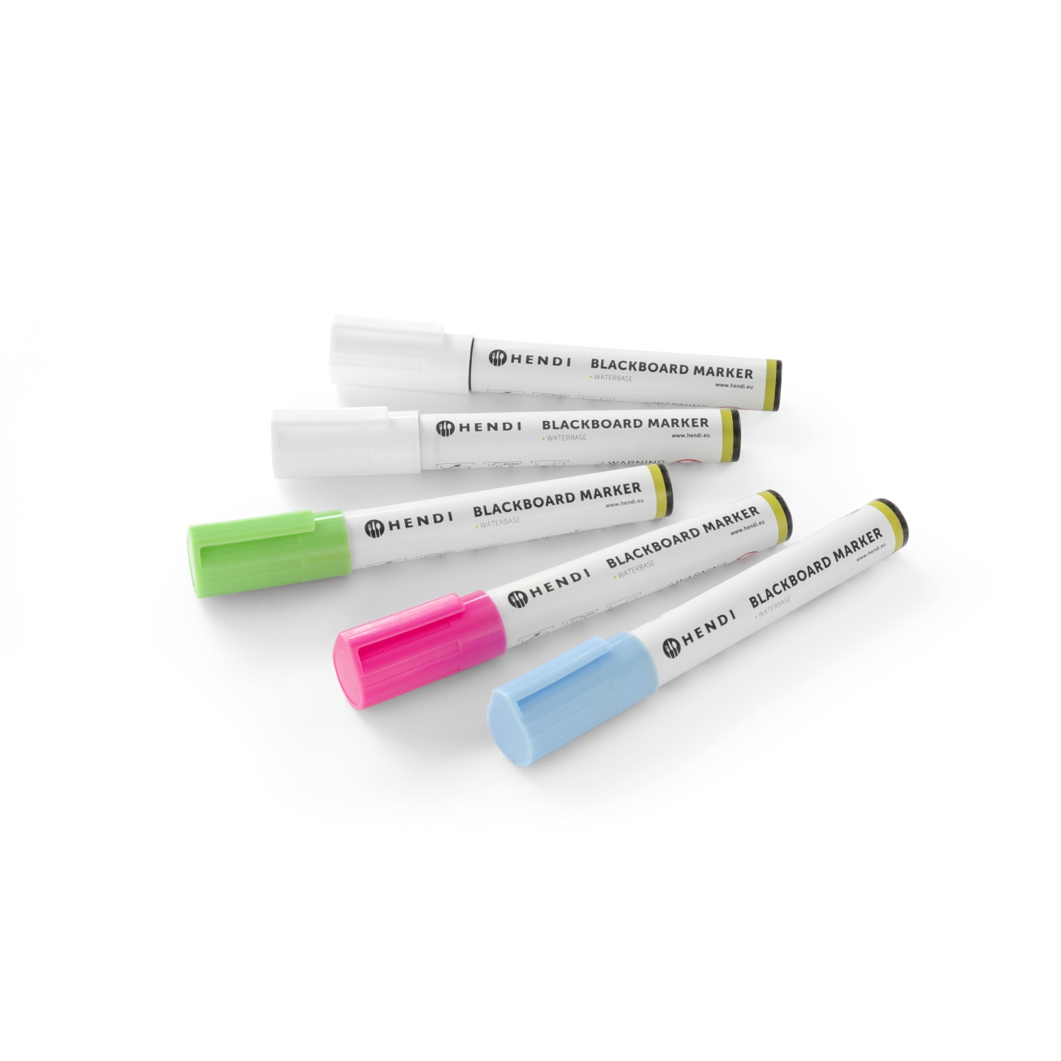 Set 4 markere pentru tabla, Hendi, 2 albe, 1 roz, 1 galben si 1 bronz, varf conic, 6 mm