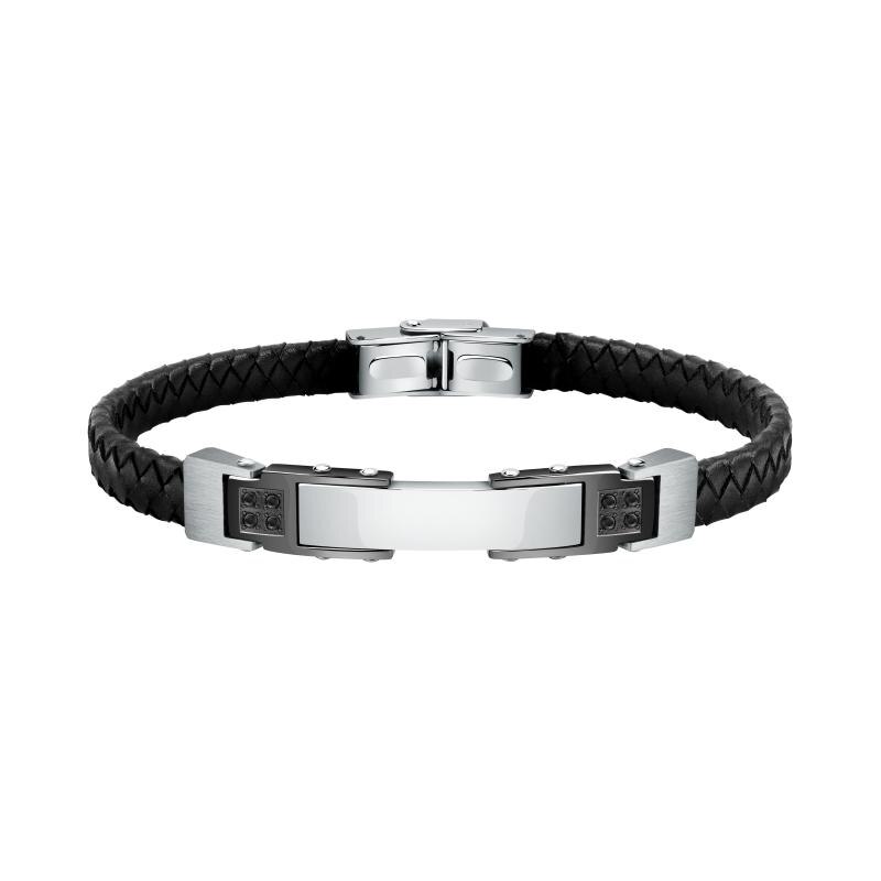 Bratara Morellato SQH31, piele neagra, inox, lungime 22cm, ajustabila