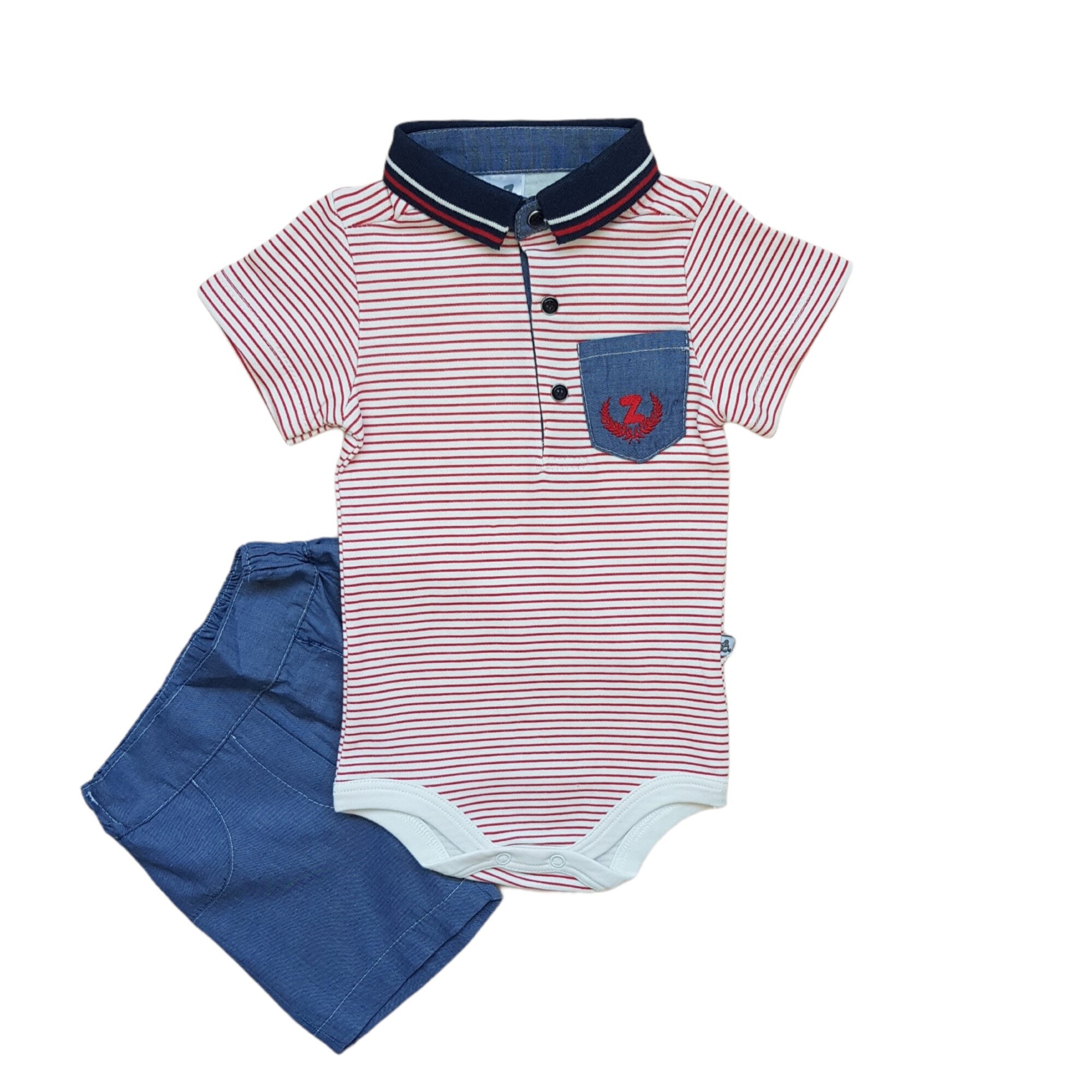 Compleu 2 piese baieti din bumbac, Polo, Multicolor