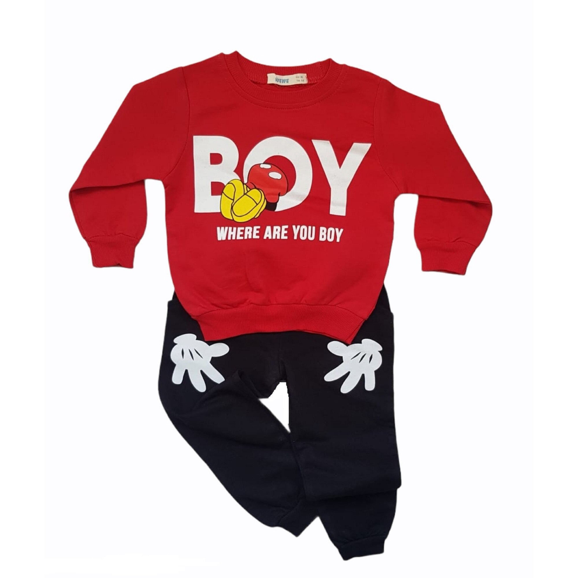 Compleu Mickey 2 piese din bumbac, varsta 12-18 luni, 86 cm, Rosu