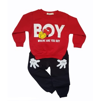 Compleu Mickey 2 piese din bumbac, varsta 12-18 luni, 86 cm, Rosu Compleu Mickey 2 piese din bumbac, varsta 12-18 luni, 86 cm, Rosu