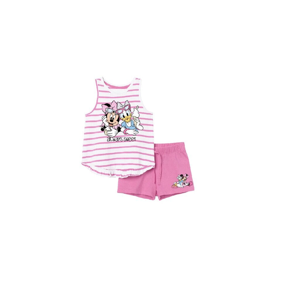 Compleu fete, maneca scurta, Minnie and Daisy, roz