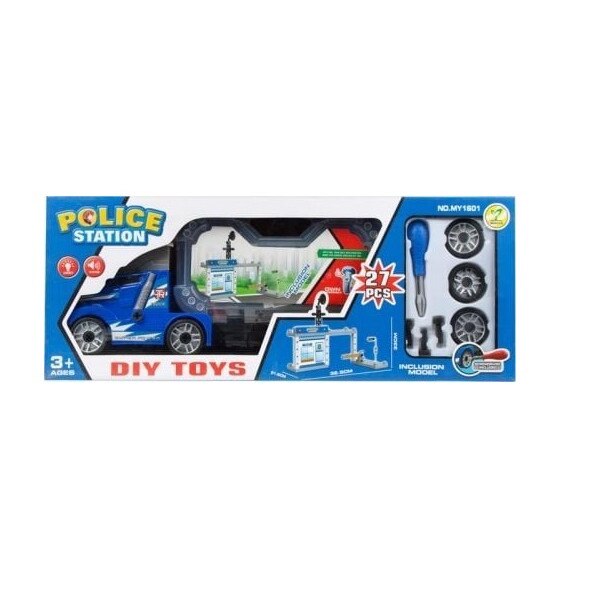Set camion Statie Politie 27 piese 58x22x9 cm Albastru