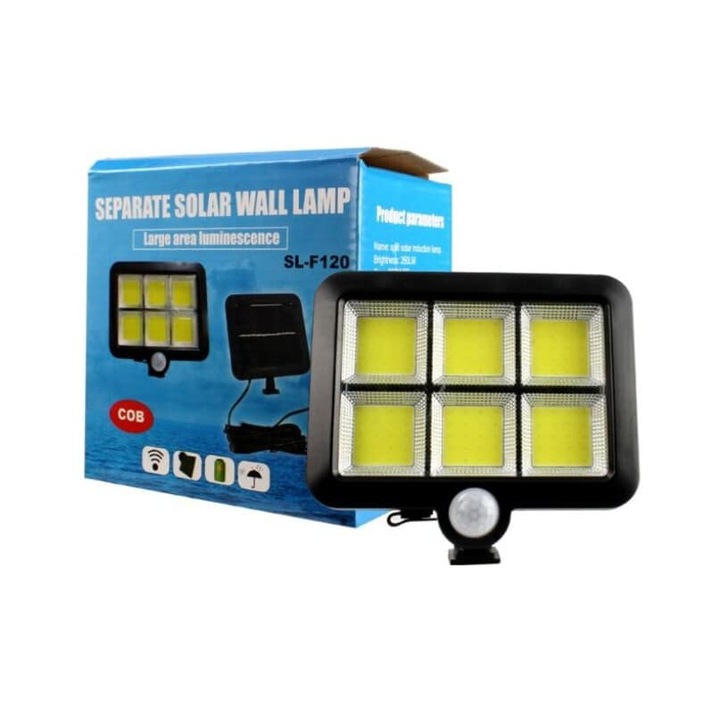 Lampa cu panou solar LED, PIR, Senzor de miscare, Telecomanda, Negru