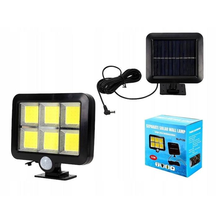 LED лампа със соларен панел, PIR сензор за движение, дистанционно управление, нощна улична лампа, черен