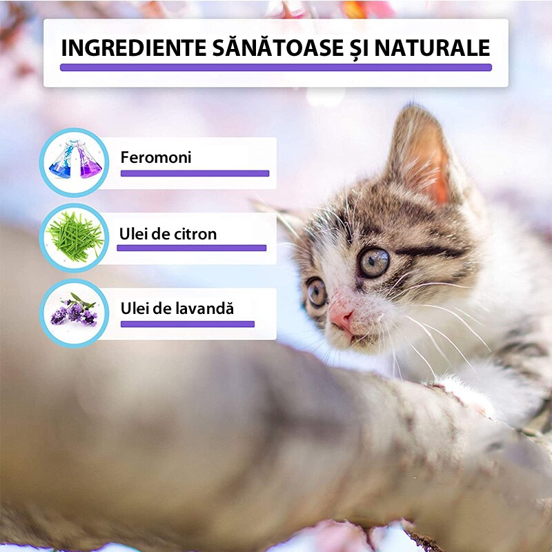 Zgarda cu Efect Calmant pentru Pisici si Caini mici, Feromoni Naturali, Amelioreaza Anxietatea si Agresivitatea Animalelor de Companie, 38*1 cm,