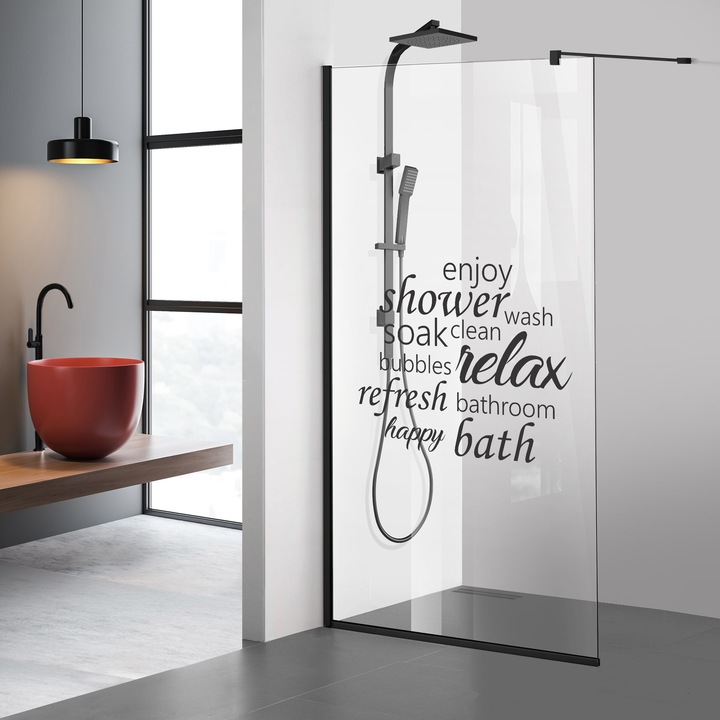 Paravan dus walk-in Aqua Roy ® Black, model Relax negru, feronerie full inox negru mat, sticla 8mm clara, securizata, anticalcar, 50x195 cm