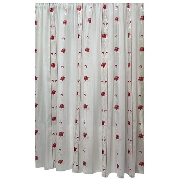 Perdea alba 900x245cm cu broderie trandafir rosu, cu rejansa by Liz Line - RD2019 Perdea alba 900x245cm cu broderie trandafir rosu, cu rejansa by Liz Line - RD2019