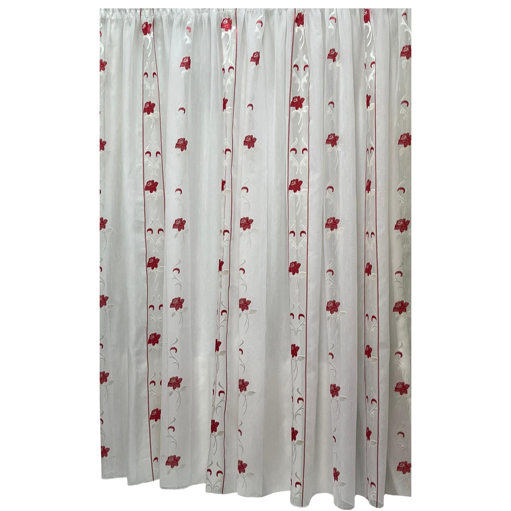 Perdea alba 700x245cm cu broderie trandafir rosu, cu rejansa by Liz Line - RD2017