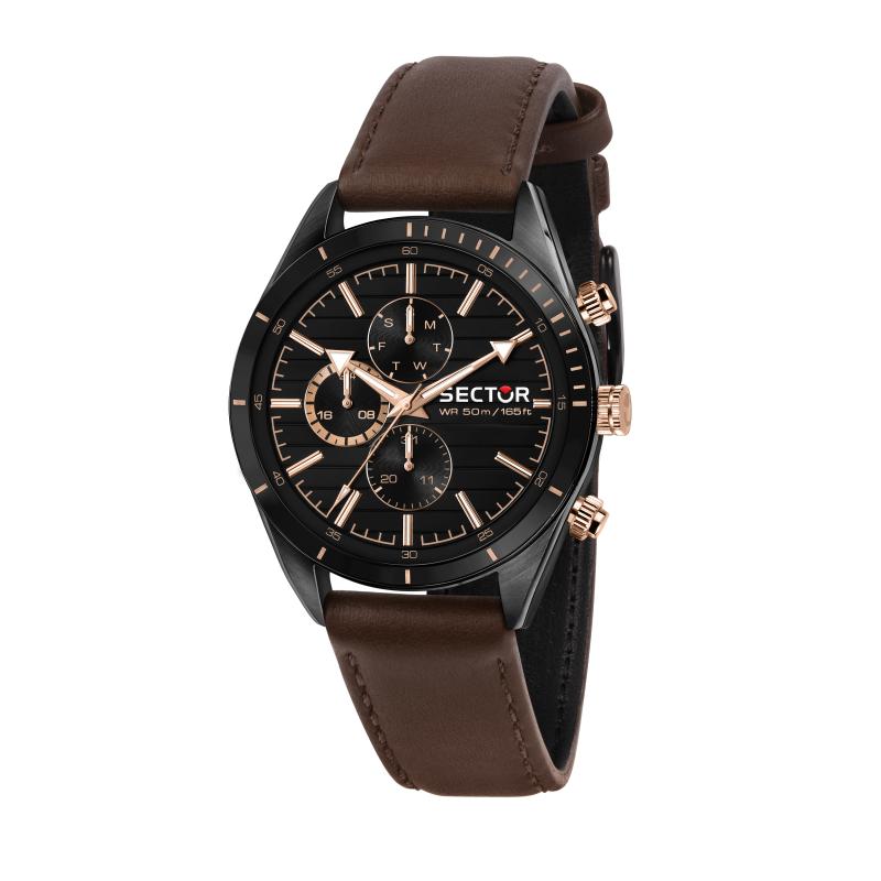 Ceas Sector R3251516007, carcasa neagra, inox, 44mm, curea piele maro