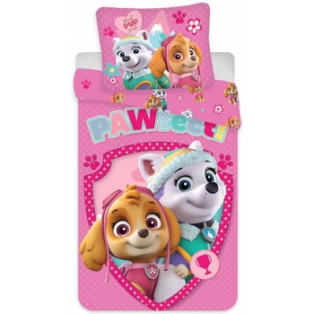 Set lenjerie pat copii Paw Patrol Skye and Everest Pawfect 100x135 + 40x60, SunCity, Roz Set lenjerie pat copii Paw Patrol Skye and Everest Pawfect 100x135 + 40x60, SunCity, Roz