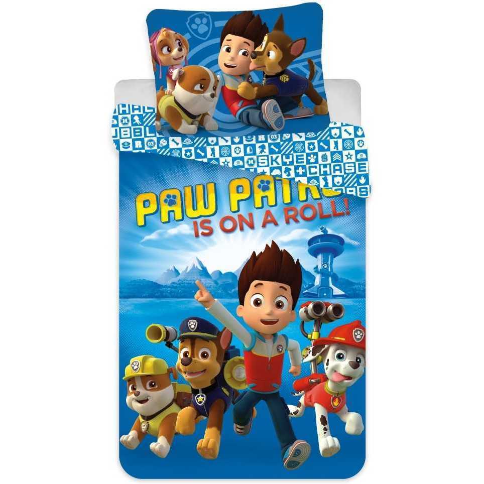 Set lenjerie pat copii Paw Patrol Is On a Roll 100x135 + 40x60, SunCity, Albastru