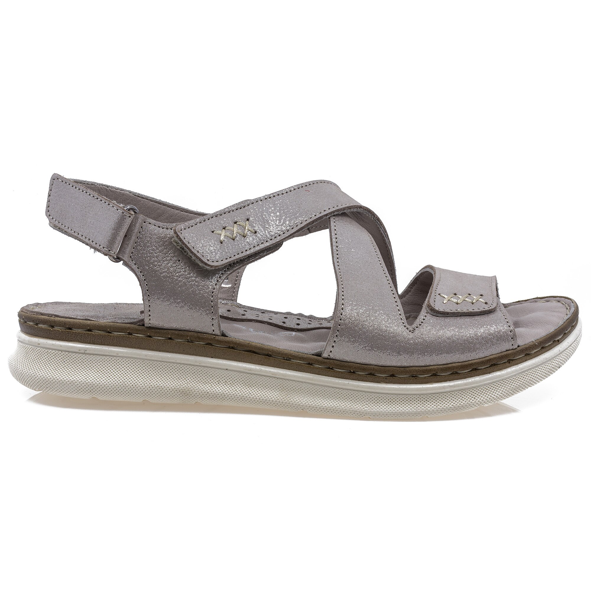 Sandale dama, Caspian, Cas-2015, casual, piele naturala, Gri-Argintiu