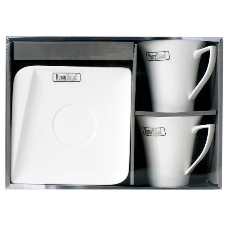 Set ceasca si farfurioara pentru cafea si ceai, OEM, 2 bucati, portelan, alb, 2x280ml, 52592
