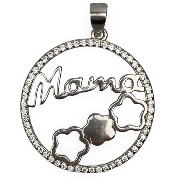 Pandantiv Argint 925 Mama (cerc cu flori)