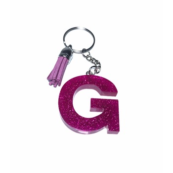 Breloc Gentelo cu initiala G, Handmade din rasina epoxidica Glitter rose, 4 cm Breloc Gentelo cu initiala G, Handmade din rasina epoxidica Glitter rose, 4 cm