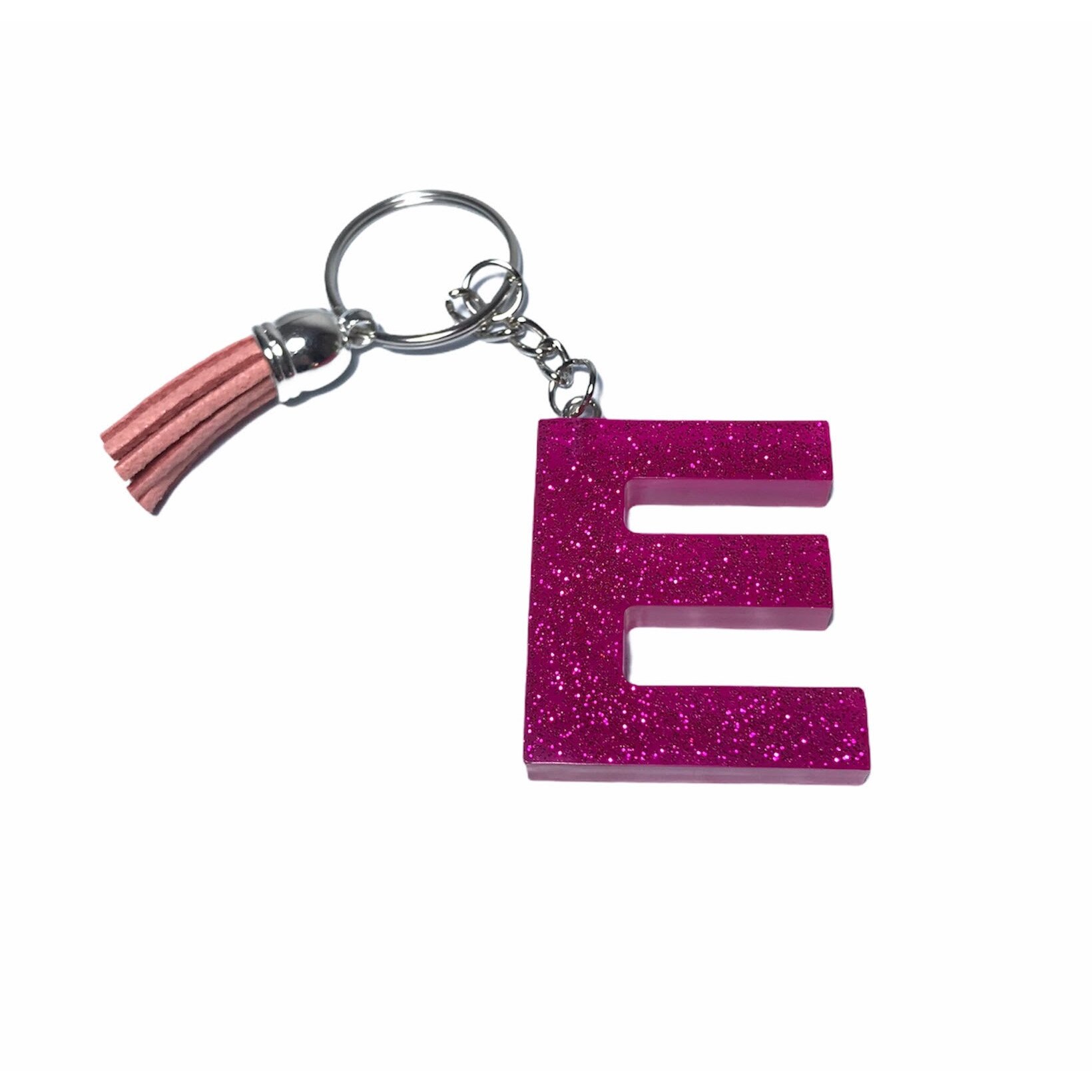 Breloc Gentelo cu initiala E, Handmade din rasina epoxidica Glitter rose, 4 cm
