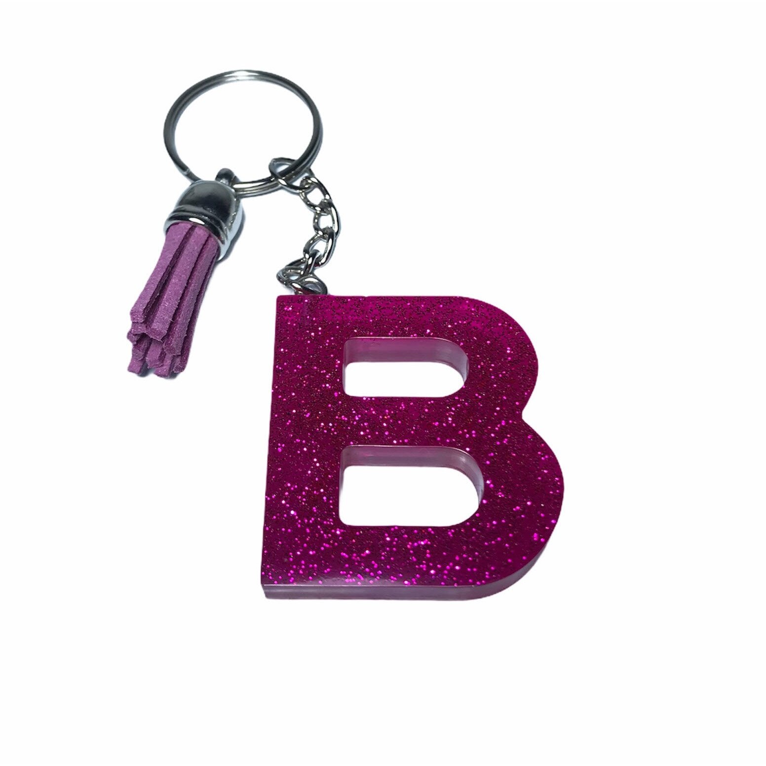 Breloc Gentelo cu initiala B, Handmade din rasina epoxidica Glitter rose, 4 cm