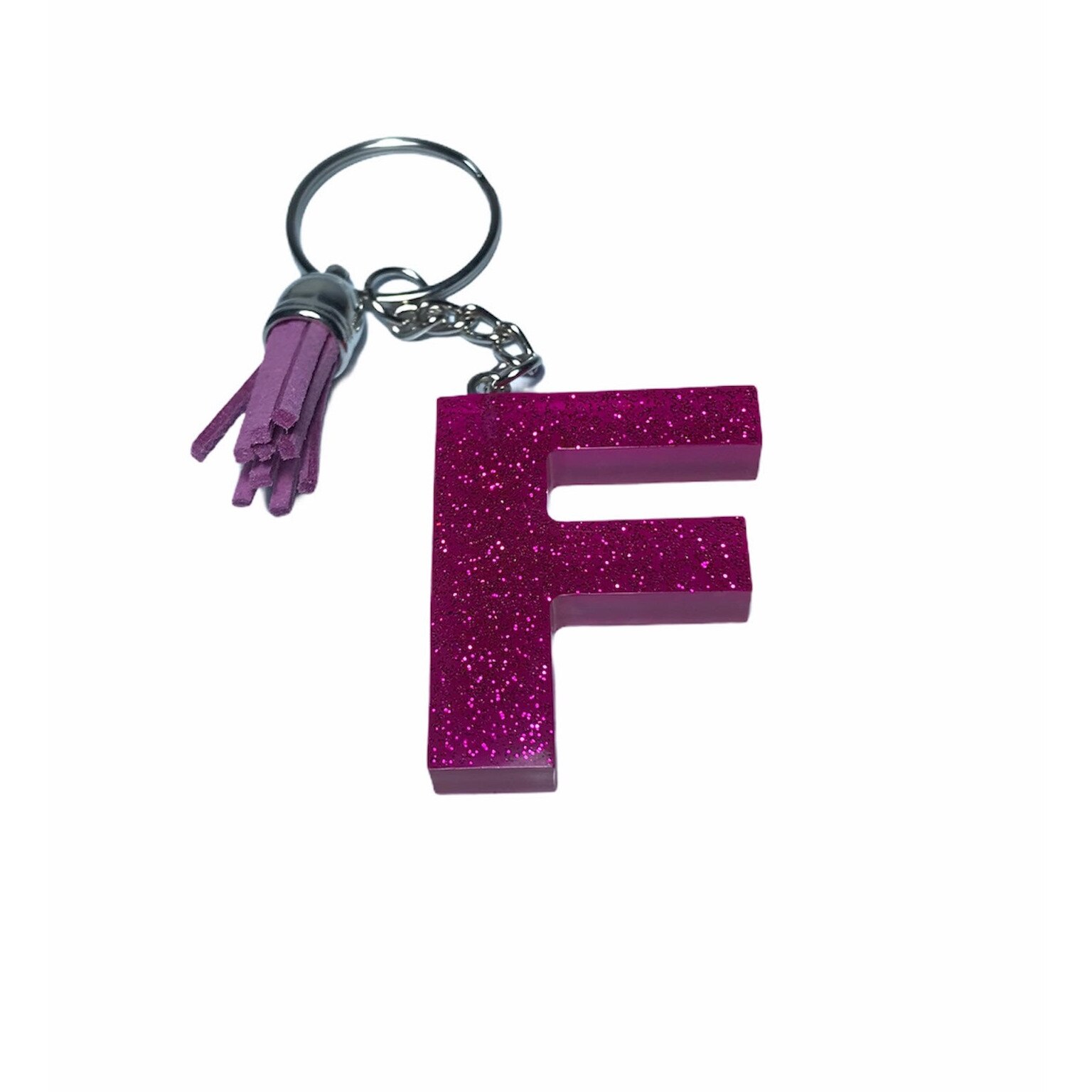 Breloc Gentelo cu initiala F, Handmade din rasina epoxidica Glitter rose, 4 cm