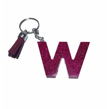 Breloc Gentelo cu initiala W, Handmade din rasina epoxidica Glitter rose, 4 cm Breloc Gentelo cu initiala W, Handmade din rasina epoxidica Glitter rose, 4 cm