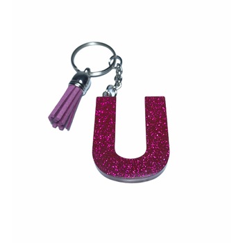 Breloc Gentelo cu initiala U, Handmade din rasina epoxidica Glitter rose, 4 cm Breloc Gentelo cu initiala U, Handmade din rasina epoxidica Glitter rose, 4 cm