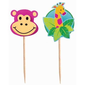 Set betisoare decorative pentru briose, maimuta si girafa, 12 bucati, Wilton Set betisoare decorative pentru briose, maimuta si girafa, 12 bucati, Wilton