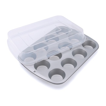 Tava copt pentru briose cu capac, 12 cavitati, Wilton Tava copt pentru briose cu capac, 12 cavitati, Wilton