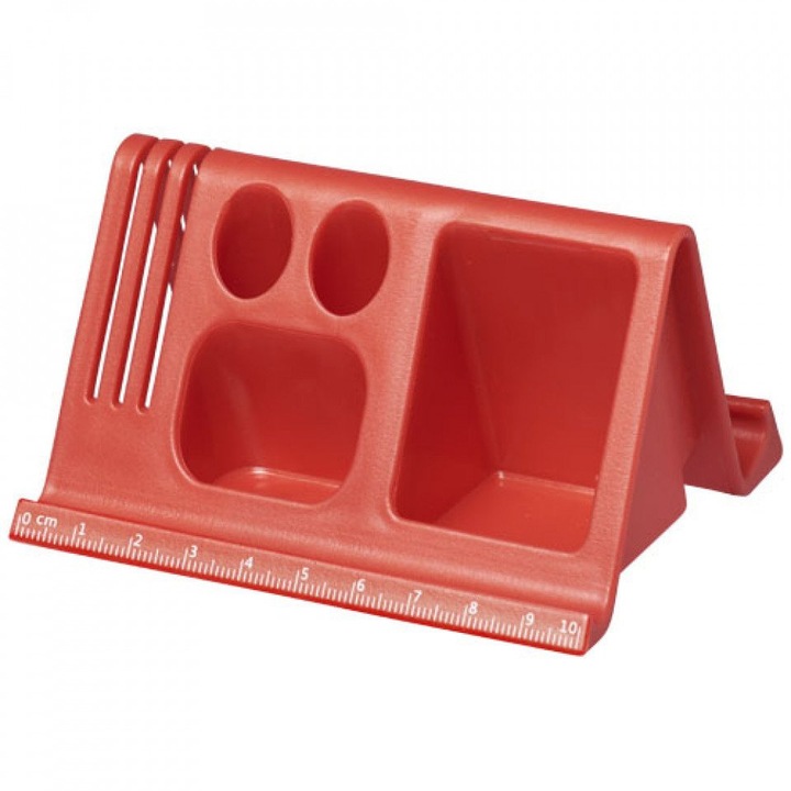 Suport de birou pentru tablete si telefoane cu orificii pentru papetarie, Rosu