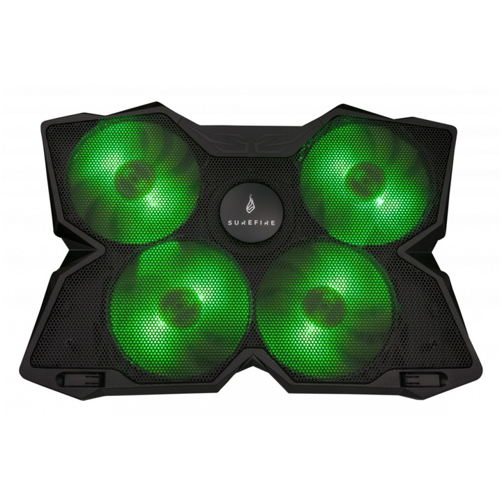 Cooler laptop SureFire Bora, 17", 4 ventilatoare, iluminare verde