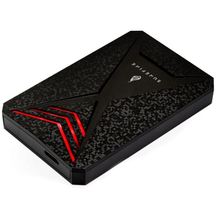 SSD extern SureFire Bunker Gaming, 512GB, iluminare RGB, USB 3.2 Gen 1 Type-C, Negru