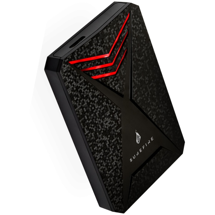 SSD extern SureFire Bunker Gaming, 512GB, iluminare RGB, USB 3.2 Gen 1 Type-C, Negru